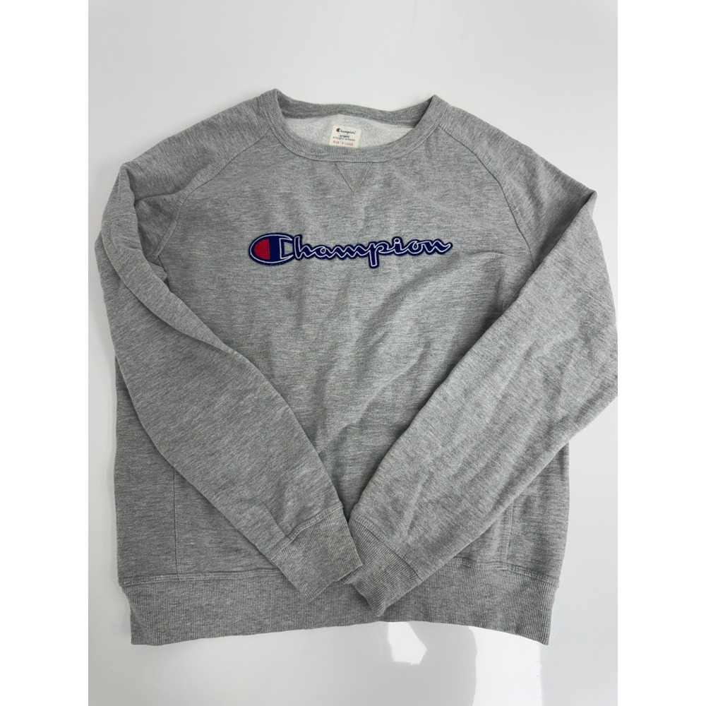 Champion Reverse Weave Mens XL Gray Heather Puff Logo Spellout Pullover Sweater